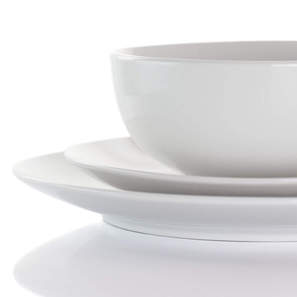 Owen 18 Piece Porcelain Dinnerware Set with 2 Large Serving Bowls in White