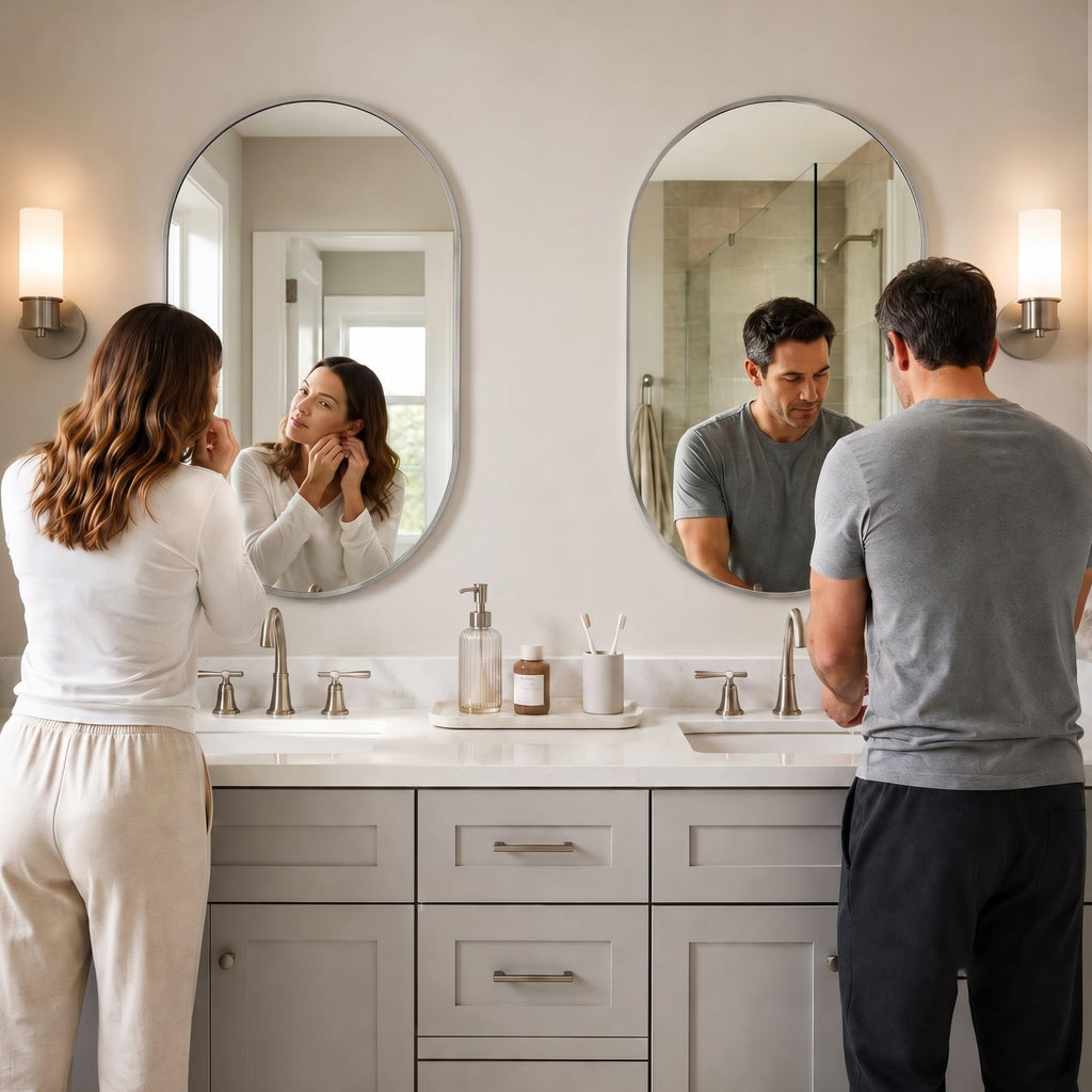 2-Pack 20x30 Inch Pill Shaped Bathroom Mirrors, Brushed Nickel