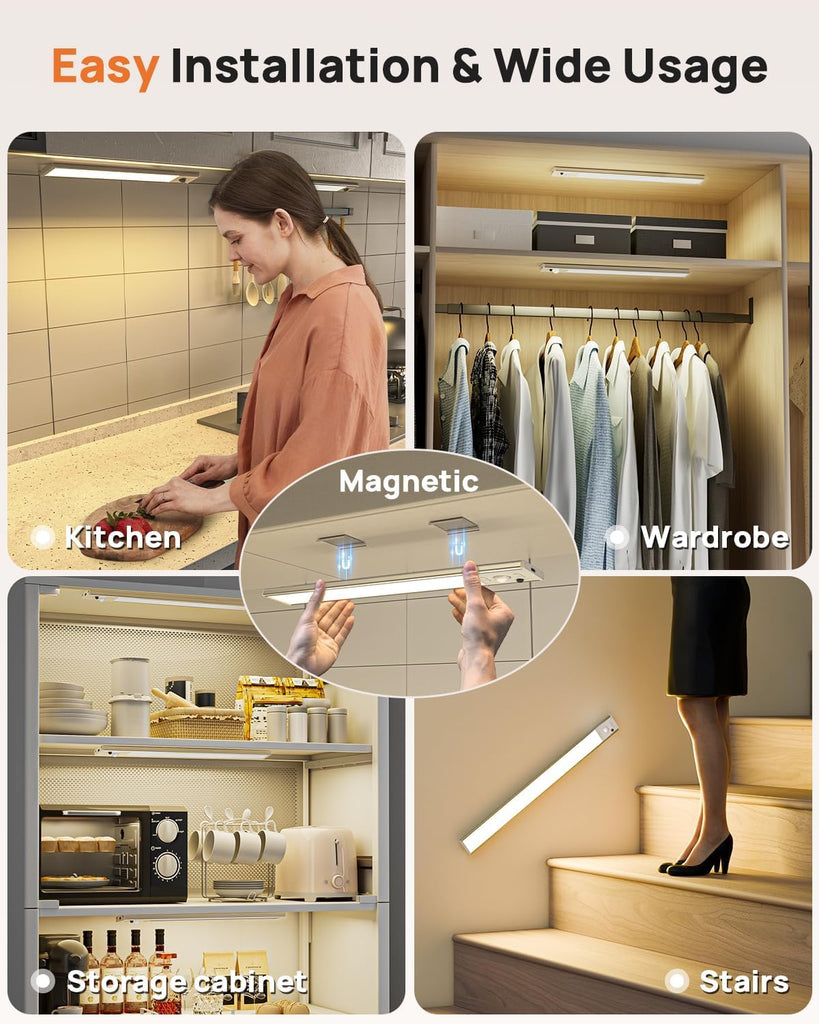 Rechargeable Under Cabinet Lighting with Remote 5 Pack Motion Sensor Light