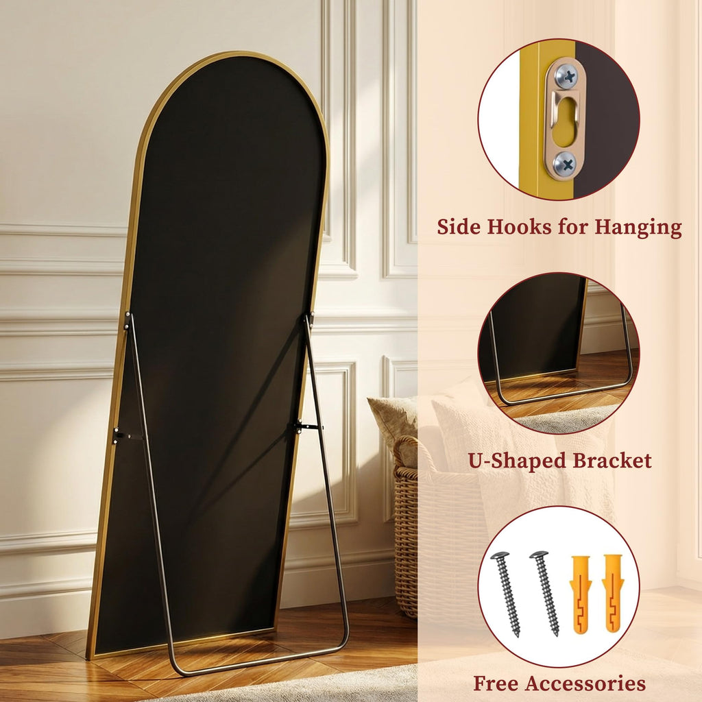 90"x46" Arched Full Length Mirror with Stand, Gold Floor Mirror