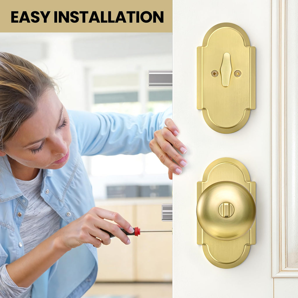 Satin Gold Door Knob with Deadbolt, Keyed Alike Exterior Door Lock Set