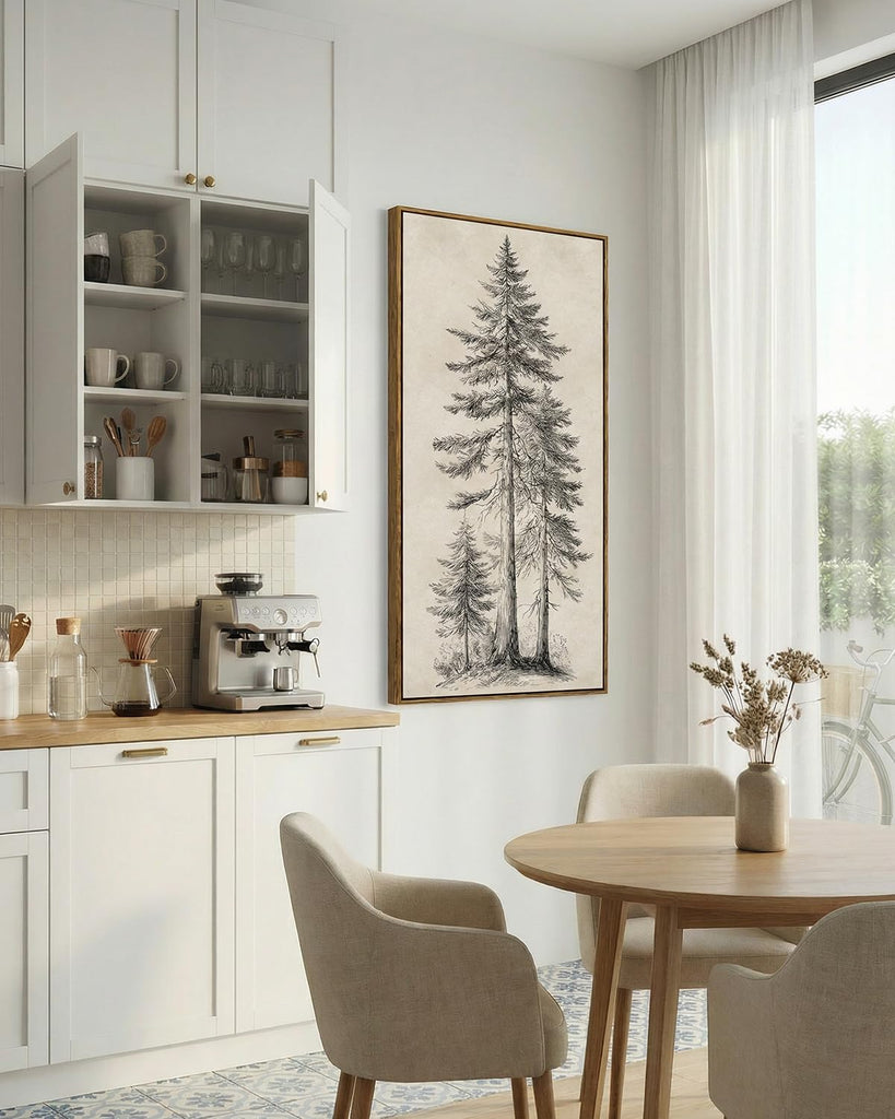 Extra Large Framed Vertical Wall Art, Sketch Tree Decor, 20x40inch