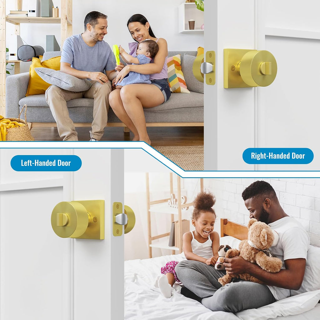 Exterior Entry Door Knob with Lock and Key, Brushed Gold Bedroom Lock