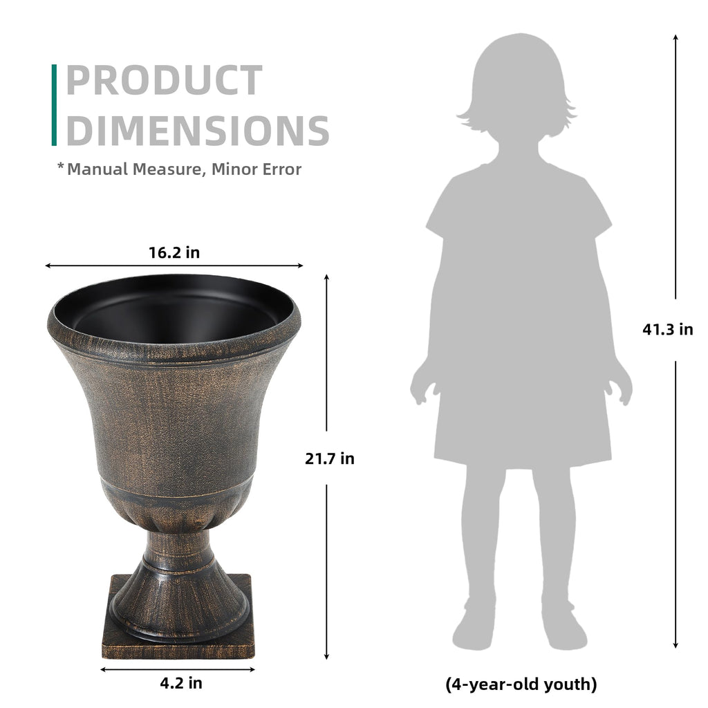 22" Tall Urn Planters Set of 2 Large Flower Pots, Antique Bronze