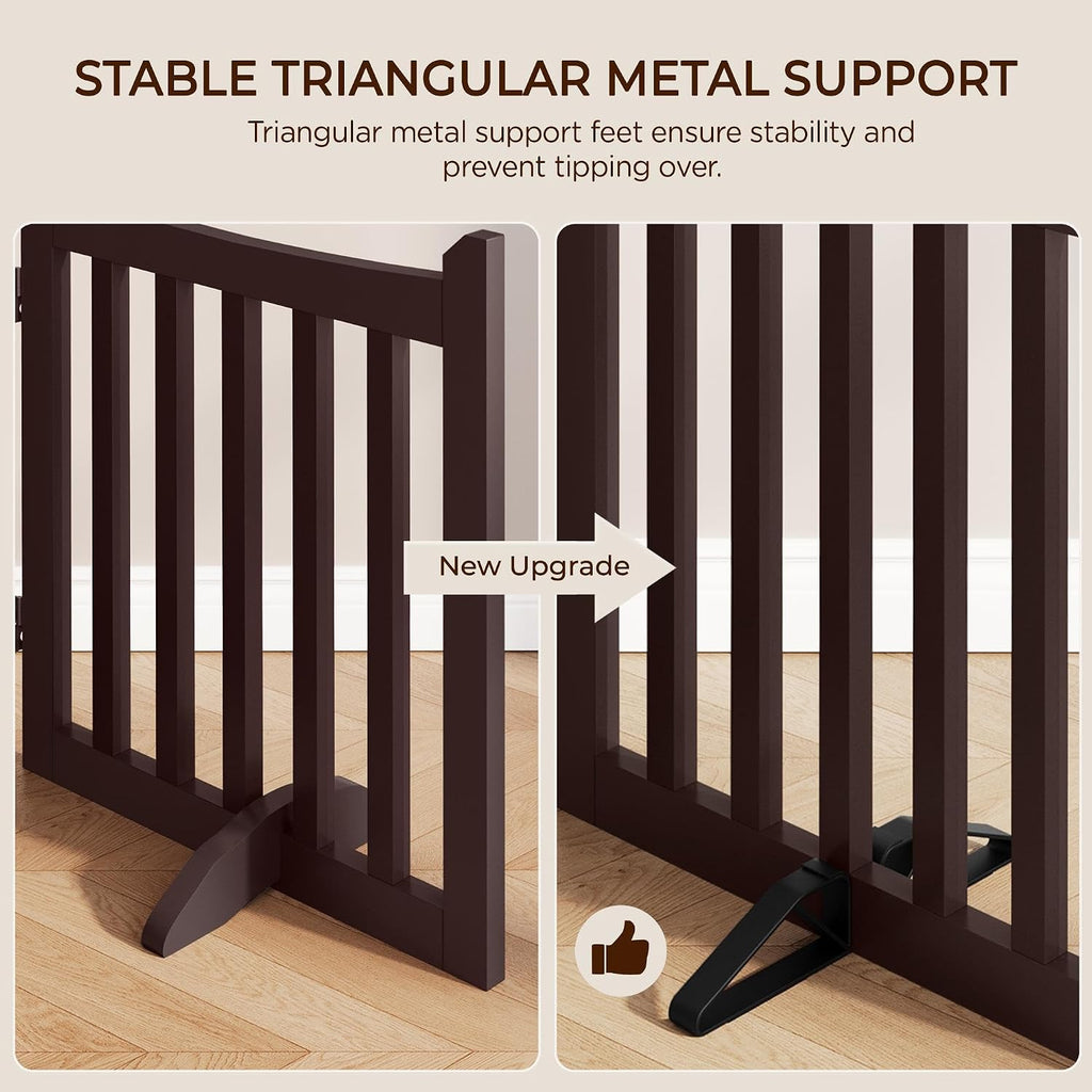 Freestanding Wooden Dog Gate, 3-Panel 24in H Pet Barrier Espresso