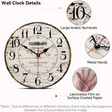 14 Inch Retro Vintage French Country Style Round Wooden Wall Clock Silent Battery Operated Non-Ticking Decorative