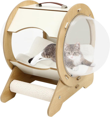 Clear Capsule Cat Bed, 22 lbs Load Freestand Modern Spaceship Space Capsule Scratching Post W/Cushion Transparent