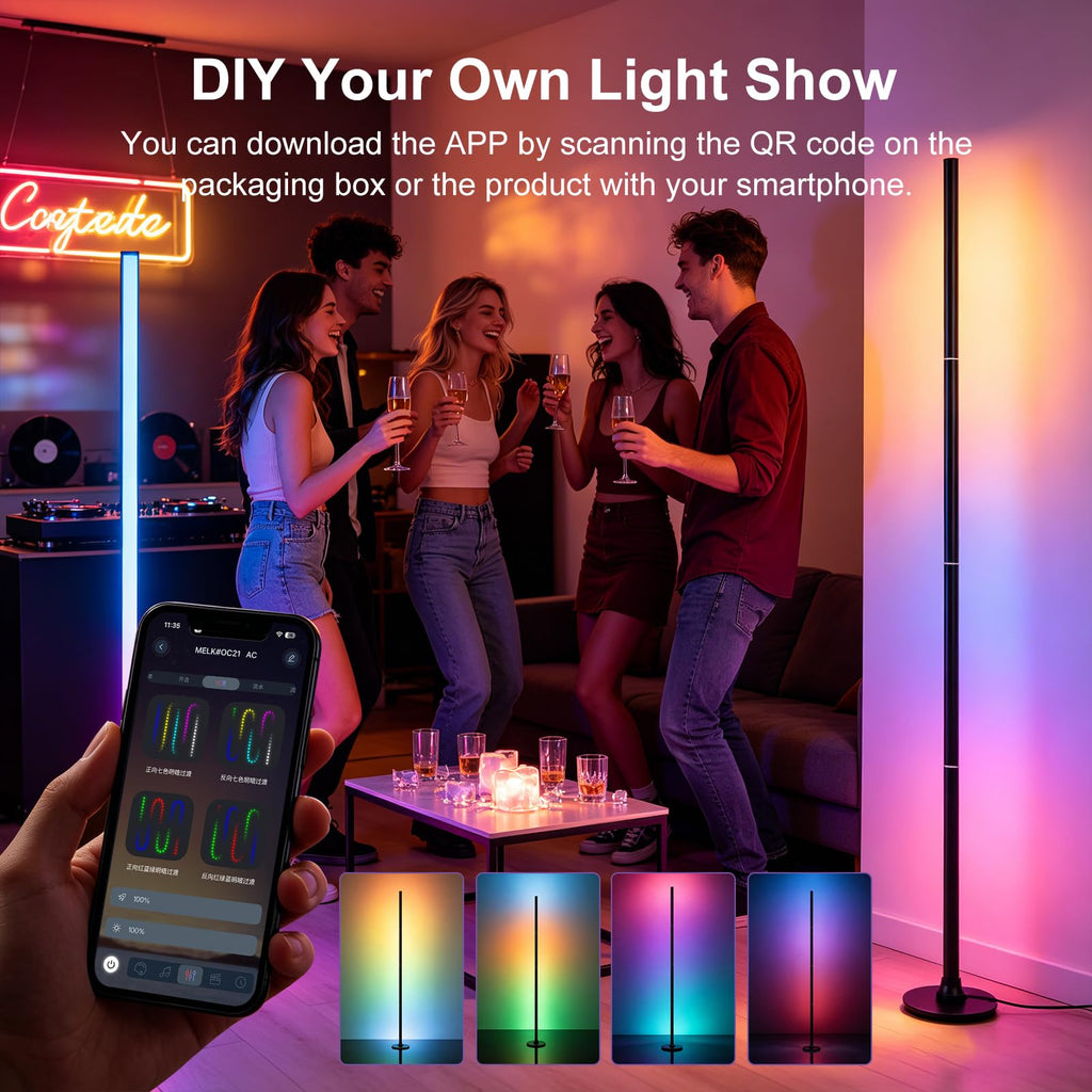 LED Corner Floor Lamp 63" Tall Smart Standing Corner Lamp