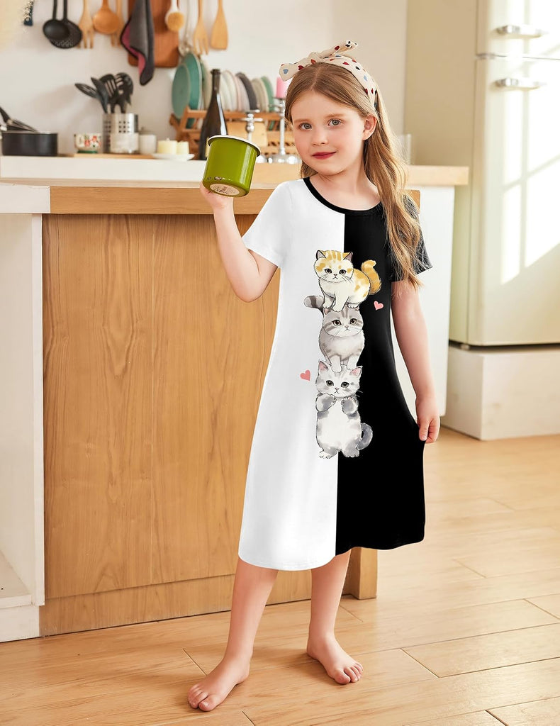Girls Nightgowns Summer Soft Cute Cartoon Print Pajama Sleep Dress