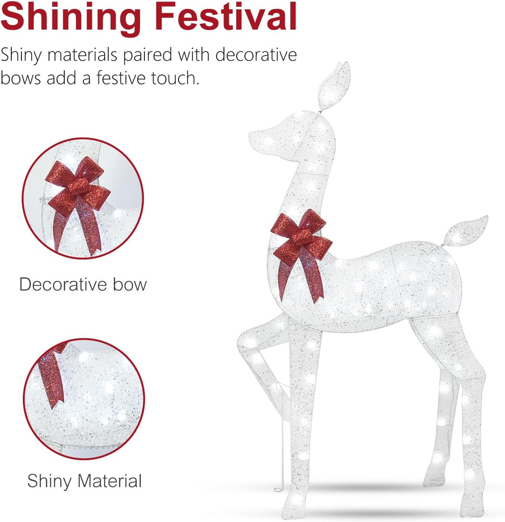 5FT White Christmas Deer Family Set, 160 LEDs