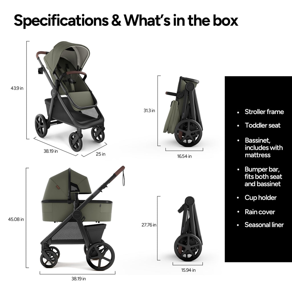 Ultimate 3 Full-Size Stroller with Bassinet, Newborn to Toddler