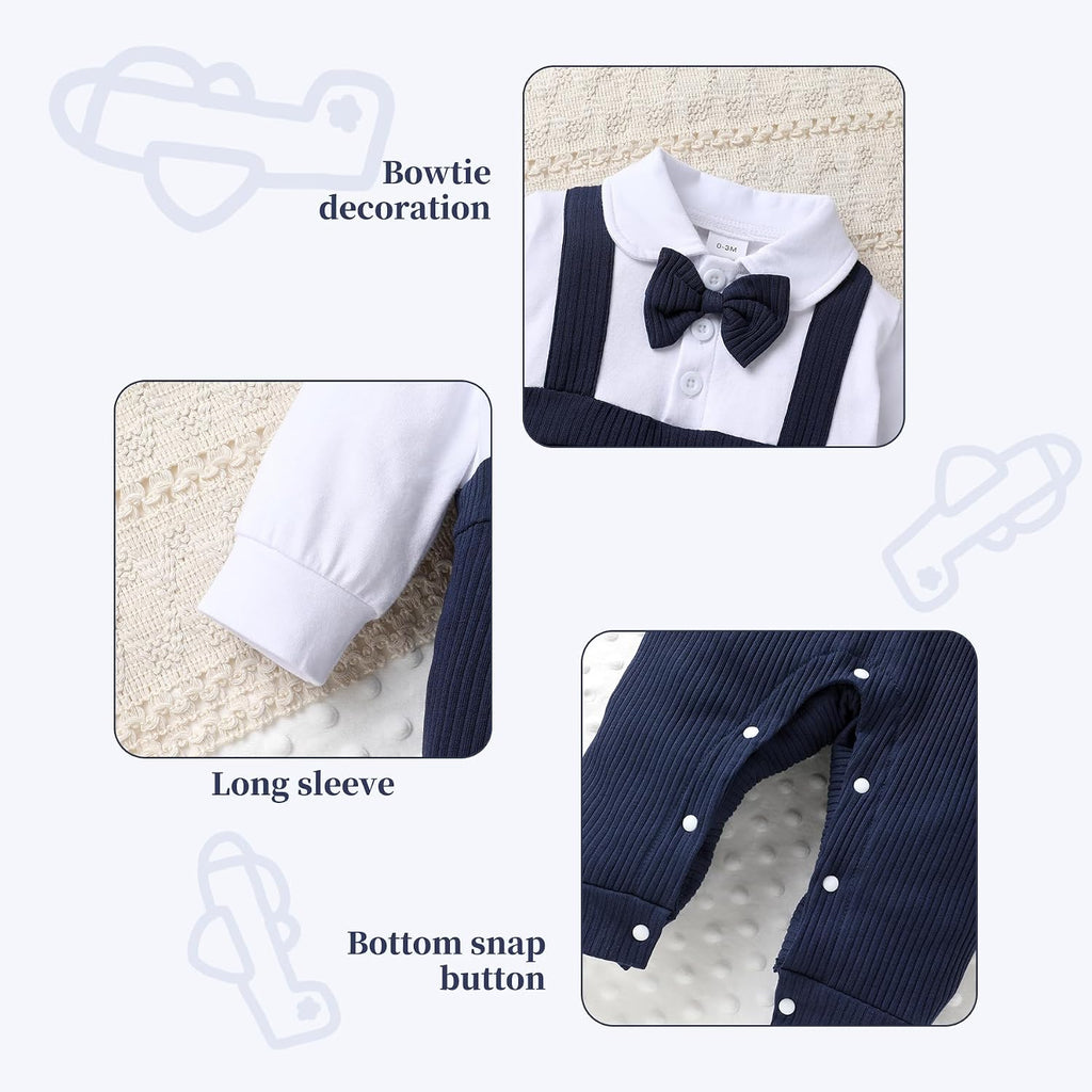 Newborn Baby Boy Clothes Infant Gentleman Outfit Bow Tie Romper