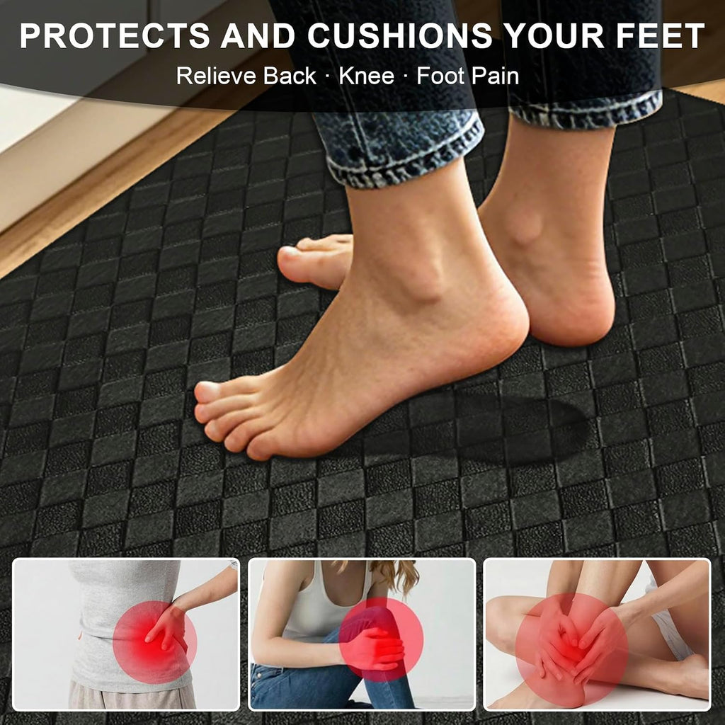 Kitchen Mats and Rugs Cushioned Anti-Fatigue, 23.6" x 86.6", Black | Heavy Duty PVC Non-Slip Waterproof Floor Rug