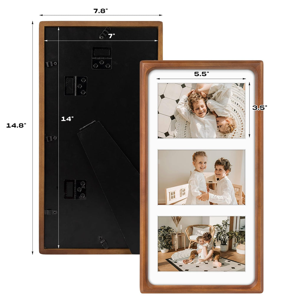 4x6 Collage Picture Frame, Solid Wood & Real Glass, 3 Photos