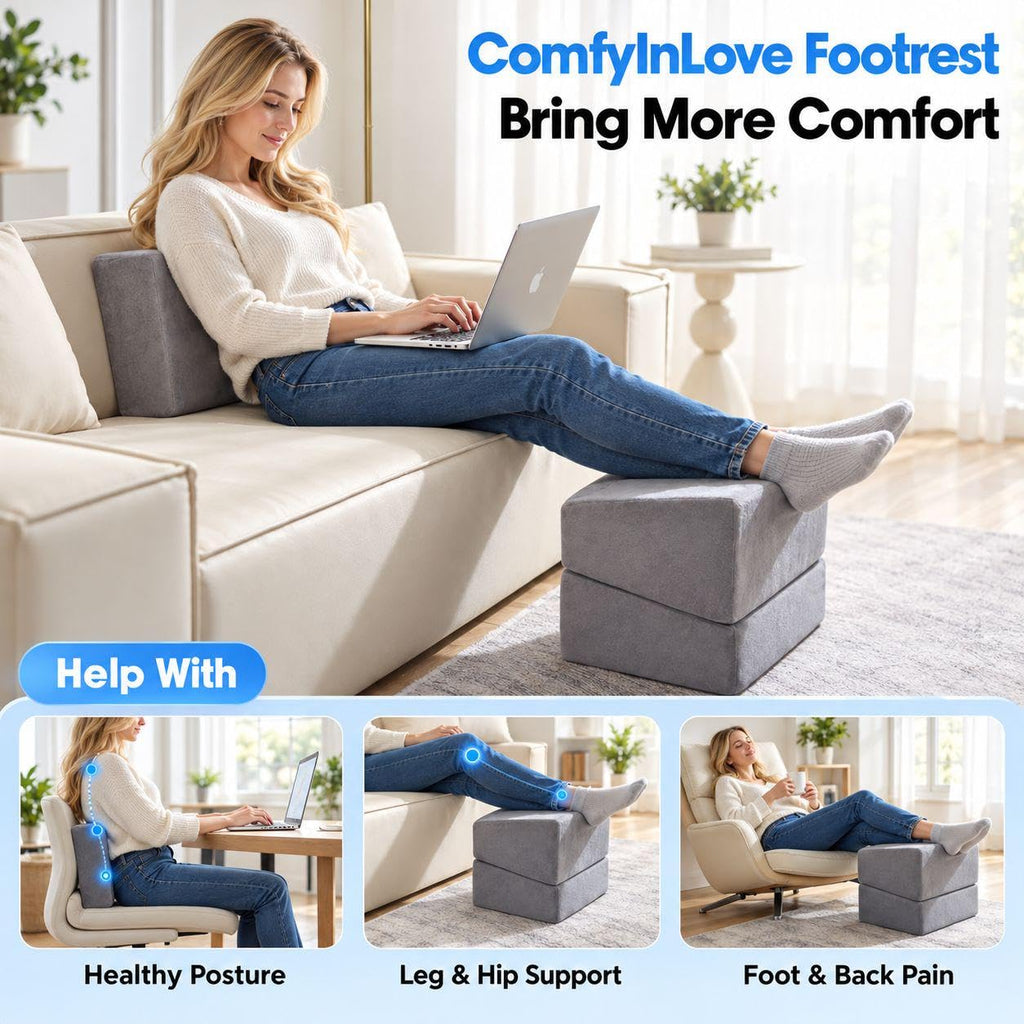 3-Level Adjustable Foot Rest for Under Desk at Work, Grey, 17x11.2x17 Inch