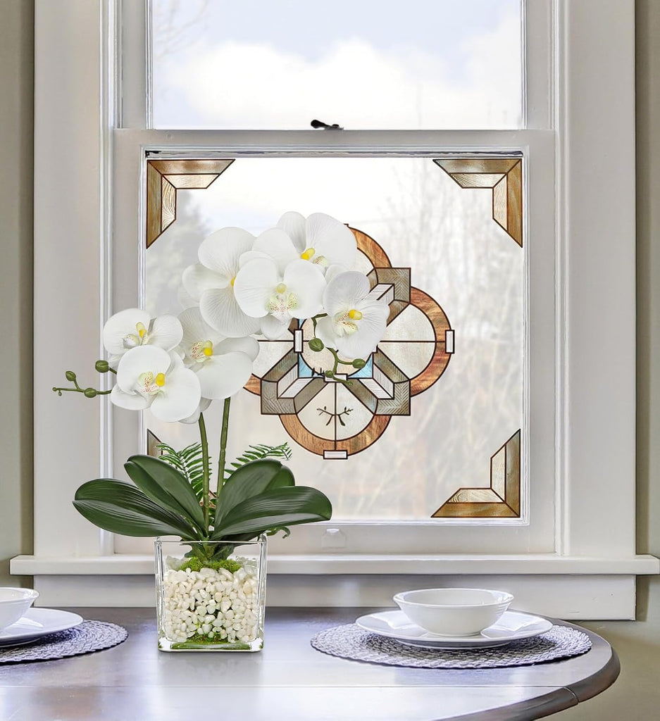 White Orchids Artificial Flowers 16.1" Faux Orchids Plant in Pot Fake Flower Arrangements with Glass Vases Small - Set of 7