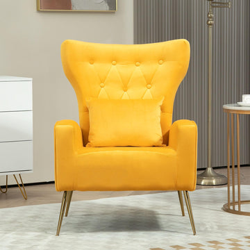 Button-Tufted Velvet Accent Chair, Mid Century Modern Living Room Chair with High Wingback, Upholstered Arm Chair