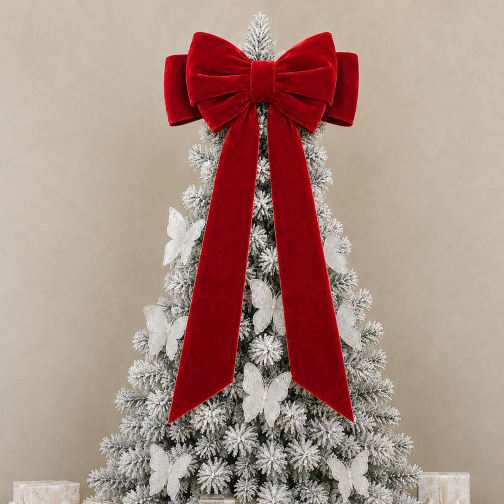 39 x 59 Inch Giant Velvet Christmas Tree Topper Bow, Red