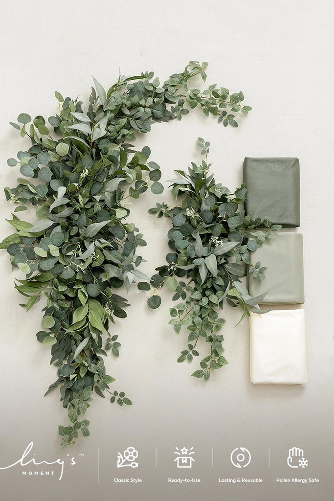 Wedding Arch Kit, Green Flowers & Sheer Drapes
