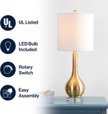 25" Brass Gold Metal and Crystal Teardrop LED Table Lamp Living Room Bedside Nightstand, White Linen Drum Shade