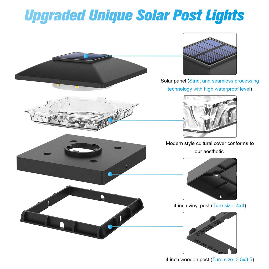 4x4 Solar Post Cap Lights, 12 Pack Black Waterproof Fence Lights