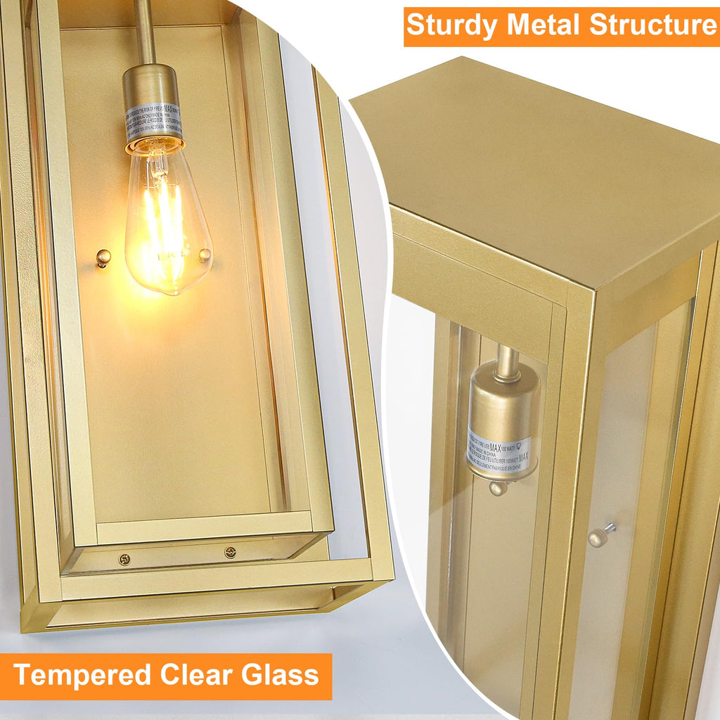 19 Inch Gold Outdoor Wall Light Fixtures, 2 Pack Porch Lights