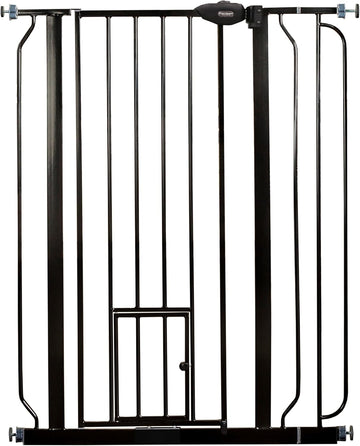 36" Extra Tall Walk Through Dog Gate for Doorways & Bottom of Stairs, Metal Pet Gate with Small Pet Door, Expands