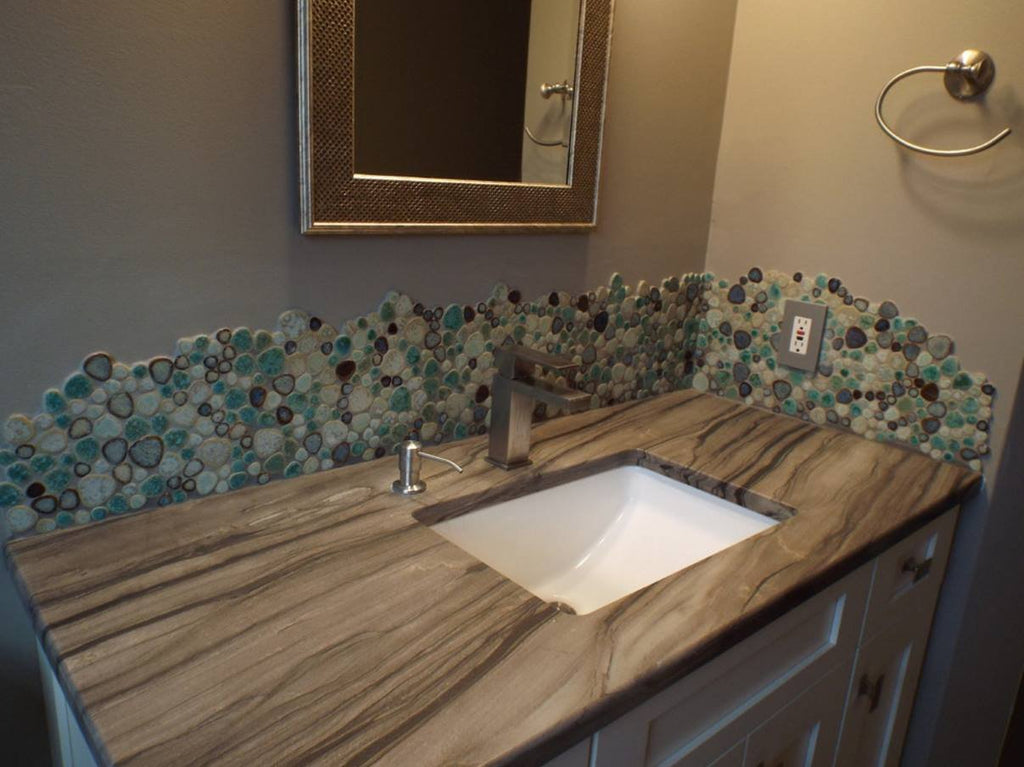 Ceramic Pebble Mosaic Tile, Aqua Cream Coffee, 5 Sq Ft