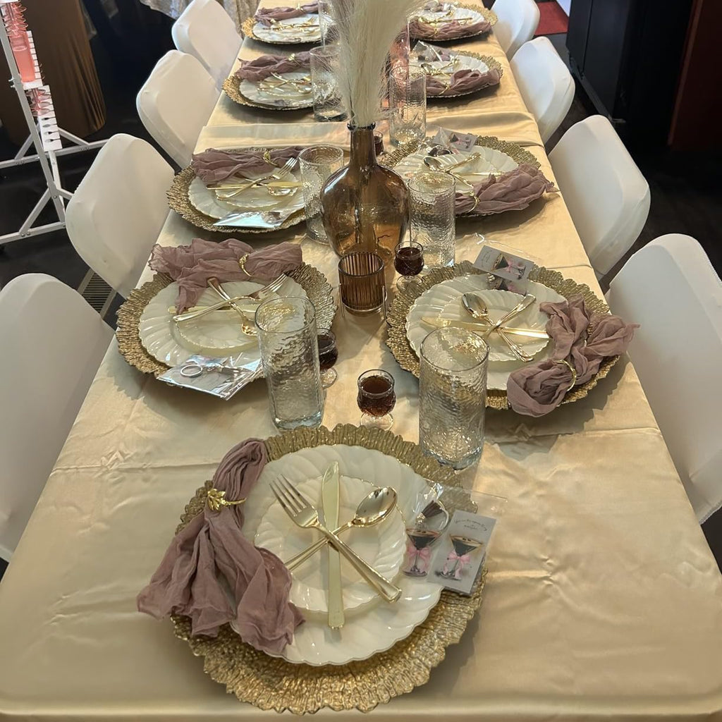 Gold Charger Plates, 13" Plastic Reef Serving Chargers for Dinner Plate Reusable Round Shiny Decorative - Set of 12