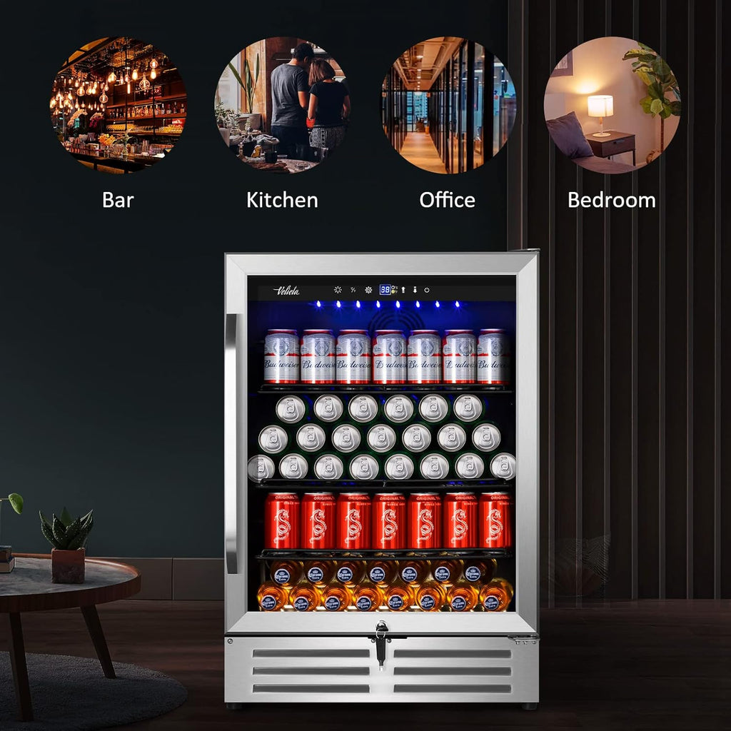 24 Inch Beverage Refrigerator Cooler,210 Cans Wide Beverage and Beer Fridge with