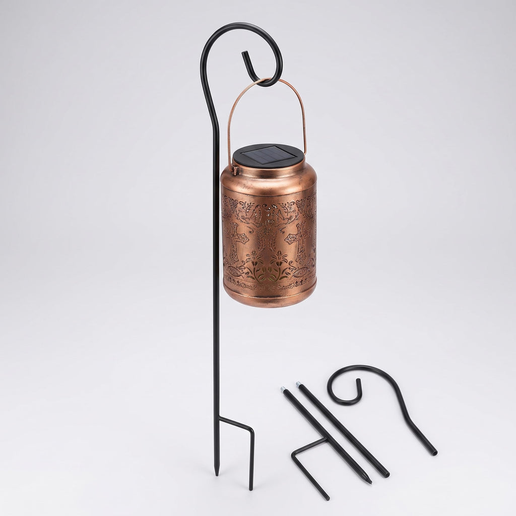 Solar Lantern with Shepherd Hook Hanging Pole, Cross, Religious Decorations | Decorative Outdoor Waterproof Garden