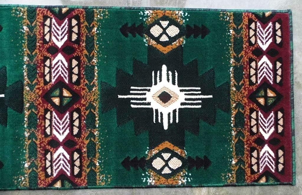 Southwest Native American Navajo Aztec Tribal Indian Hunter Green Carpet Area Rug (2 Feet X 7 Feet Runner)