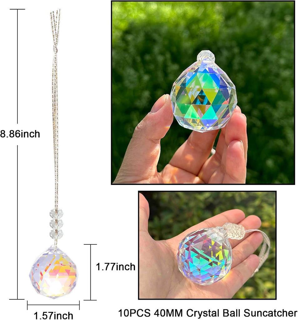 Crystal Suncatcher Colorful Ball Prisms Window Rainbow Maker with Ribbon for Hanging 40mm Pack of 10