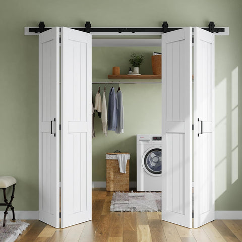 Bifold Barn Door 48'' x 84'',Bi-Fold Sliding Closet Doors with Hardware Kit Included,56'' Track Kit 
