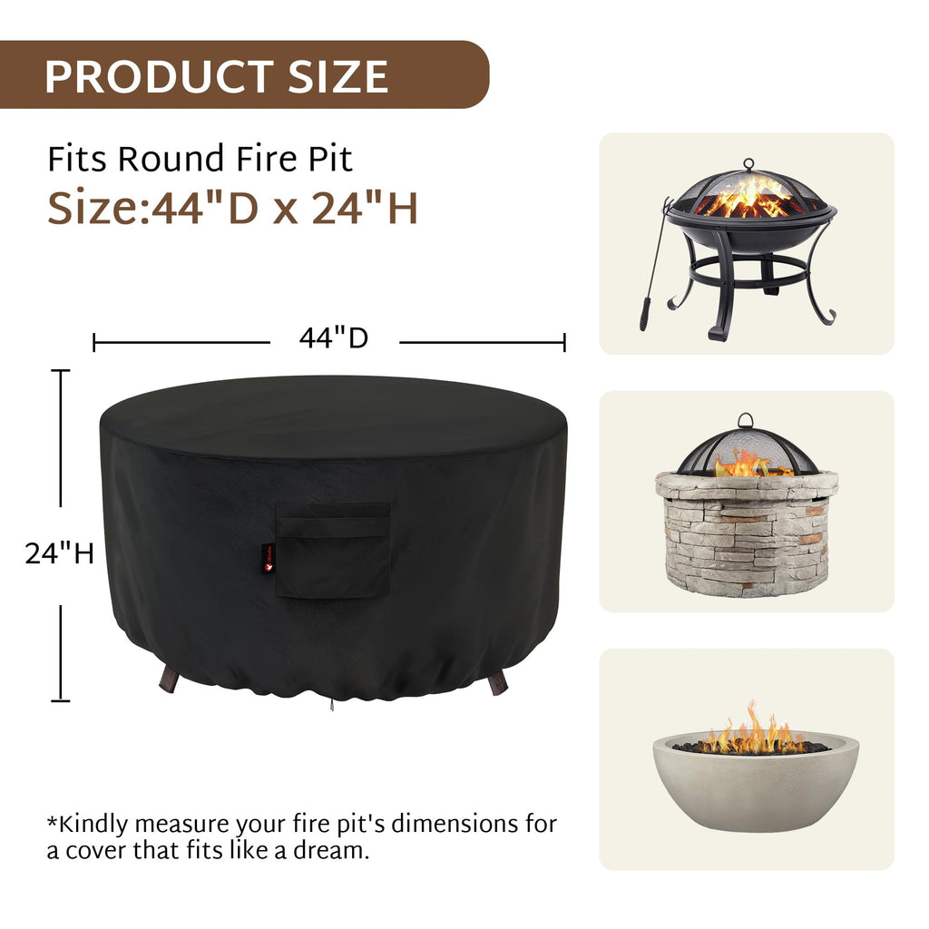 Round Fire Pit Cover 44 inch, Outdoor Waterproof Coffee Table Cover
