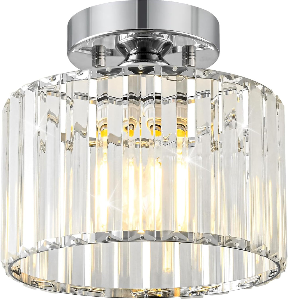 Crystal Chrome Semi Flush Ceiling Light 8.66 Inch | Modern Metal Close To Ceiling Light Fixture Bedroom Kitchen