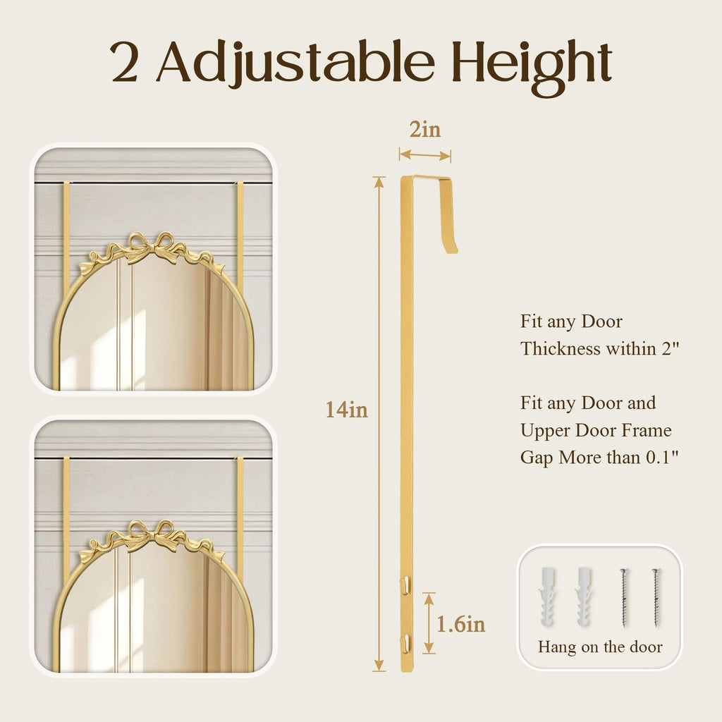 Door Mirror Full Length: 14"x50" Gold Bow Over The Door Hanging