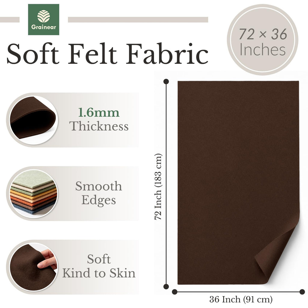 Dark Brown Large Soft Felt Fabric Sheet 72" x 36", 1.6mm Thick