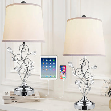 24.5'' Set of 2 Table Lamps Living Room Bedside, Chrome