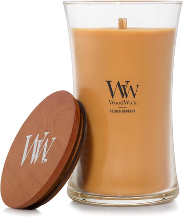 Scented Candle with Crackling Wick | Golden Bourbon Large Hourglass Candle | Long Burning Candles: Up to 130 Hours |