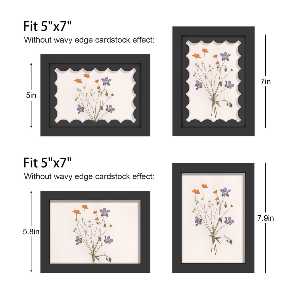 5x7 Picture Frame with Real Glass, Wooden cute 5 x 7 Photo Frame with Wavy Mat for Tabletop and Wall Hanging, Black