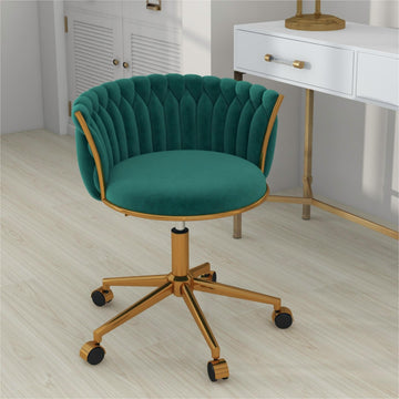 Vanity Chair with Wheels, Velvet Office Desk Chair, Swivel & Adjustable