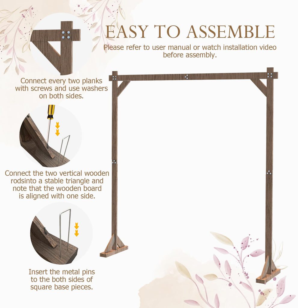7.2FT Wooden Wedding Arch Square Wood Arches Arbor Backdrop Stand for Ceremony Indoor Outdoor Wedding Party Proposal