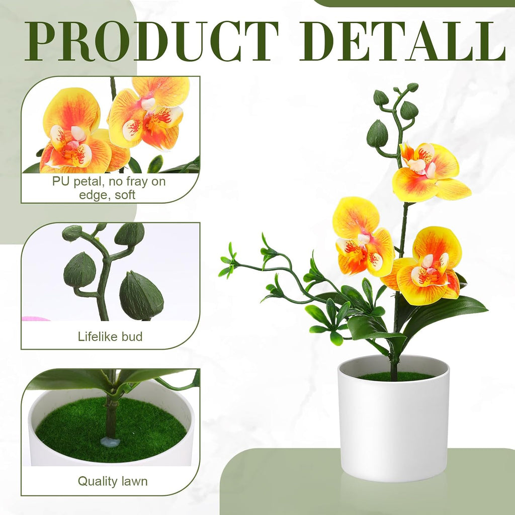 Artificial Orchid Flowers Mini Potted Orchids Fake Orchids with Plastic Vase for Table Centerpiece Home Office - Set of 8