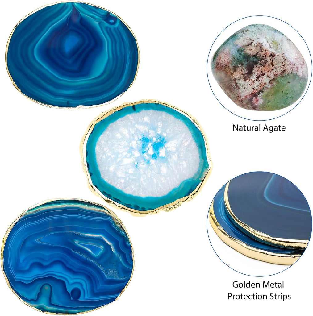 Agate Coasters Crystal Drink Coasters with Gift Box (Blue) - Set of 4
