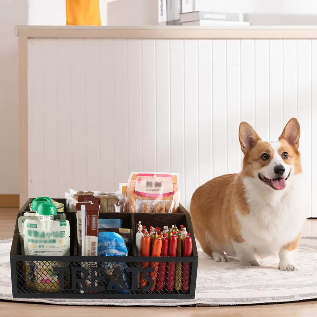 Dog treat jar dog treat container for countertop Dog Treat Container Wooden grid snack storage box trapezoid cat