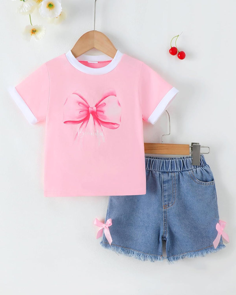 Toddler Girl Clothes Summer Cotton Print T-Shirt and Jeans Shorts Set Casual Girls 2 Piece Outfits Sets