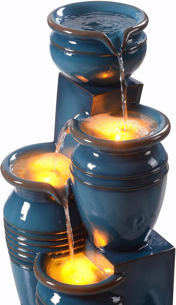 28.74 in. 4-Tier Cascading Bowl Solar-Powered Water Fountain with LED Lights for Gardens, Landscaping, Patios
