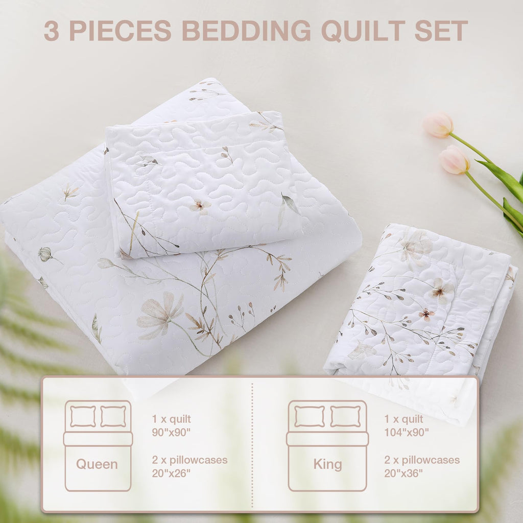 Floral Quilt Bedding Set, Farmhouse Botanical Bedspreads