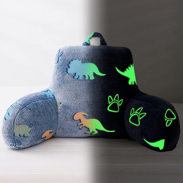 Kids Teens Glow in The Dark Dino Reading Pillow for Sitting up in Bed Sofa